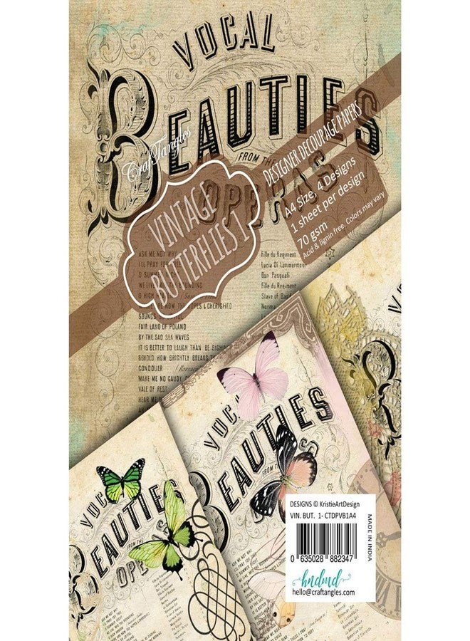 CrafTangles Decoupage Paper Pack - Vintage Butterflies 1 (A4) - 4 sheets - Image 3